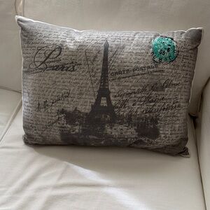 Paris Eiffel Tower Decorative Throw Pillow -  Beige/Gray with Teal Accent